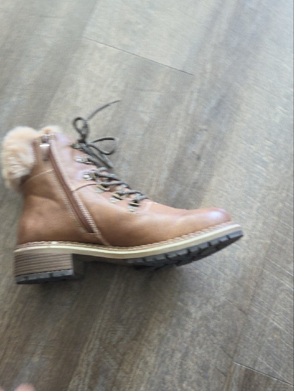 Women's Brown Lace-Up Faux Fur Trim Boots - Picture 4 of 9